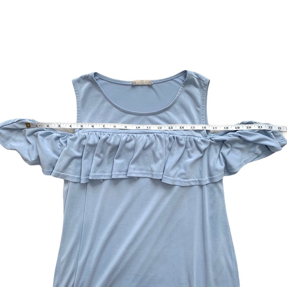 Altar’d State Solid Powder Blue Cold Shoulder Ruffled Shift Dress Small - Picture 11 of 15